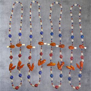 Mardi Gras Necklace Colorful Chicken Leg Wing Theme Beaded 20” Set Of 4 NWOT